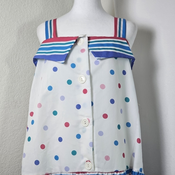 VTG 1980's Its A Charm Deadstock Multi Color Polka Dot/Stripe Dress Whimsy Sz L - Picture 2 of 16